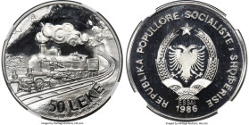 People's Socialist Republic palladium Proof Essai "Locomotives" 50 Leke 1986 PR69 Ultra Cameo NGC, KM-Unl. Mintage: 15. An ultra-rarity seen here in a...