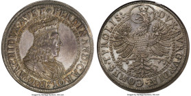 Ferdinand Charles 2 Taler ND (1654) MS63 NGC, Hall mint, KM985, Dav-3364. 57.07gm. Deep olive-gold tones cloak this Choice specimen, offering flashes ...