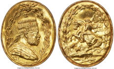 Menelik II gold "Oval Presentation" Medal ND (1889-1913) UNC Details (Cleaned) NGC, Gill-M42. 52x43mm. 28.77gm. Comprised of two oval shells joined by...