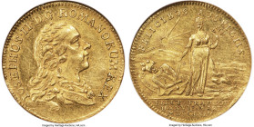 Frankfurt. Free City gold "Coronation" Ducat 1764 AU58 NGC, KM237, Fr-1013. Struck to celebrate the coronation of Joseph II as Holy Roman Emperor. The...
