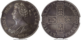Anne "Vigo" Crown 1703 XF40 NGC, KM519.1, S-3576. An essential Pre-Union type, the 'VIGO' hallmark stands as a symbolic rebuke to the Spanish, struck ...
