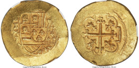 Philip V gold Cob "1715 Fleet" 8 Escudos ND (1701-1713) MXo-J MS62 NGC, Mexico City mint, KM57.1, Cal-Type 294. 27.00gm. Crosslet-end cross variety. S...