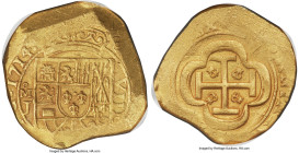 Philip V gold Cob "1715 Fleet" 8 Escudos 1714 Mo-J MS61 NGC, Mexico City mint, KM57.2, Cal-2213, Fr-6. 26.8gm. Date on Obverse. Salvaged from the "171...