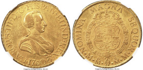 Charles III gold 8 Escudos 1760 Mo-MM AU50 NGC, Mexico City mint, KM153, Cal-1977, Onza-740 (Very Rare). Two-year type. Owning strong visual appeal th...
