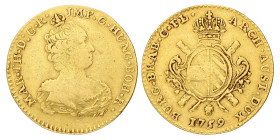 Dubbele soeverein. Brabant. Brussel. Maria Theresia. 1759. VF

Vanhoudt 808 BS. Friedberg 133. AU. 11 g