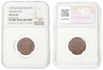 Duit. Gelderland. 1759. MS 64 RB

NGC graded: 8237132-109. CNM 2.17.195. AE. 3,6 g
