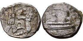 PHOENICIA: Sidon (4th century BC) Ar Obol Obverse: Galley l.; legend in Phoenician, Reverse. Persian king battling lion

10mm 1.00g