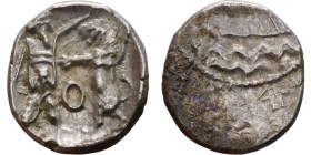 PHOENICIA: Sidon (4th century BC) Ar Obol Obverse: Galley l.; legend in Phoenician, Reverse. Persian king battling lion

9mm 0.84g
