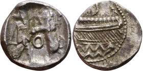 PHOENICIA: Sidon (4th century BC) Ar Obol Obverse: Galley l.; legend in Phoenician, Reverse. Persian king battling lion

9mm 0.81g
