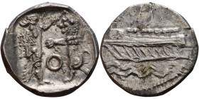 PHOENICIA: Sidon (4th century BC) Ar Obol Obverse: Galley l.; legend in Phoenician, Reverse. Persian king battling lion

10mm 0.75g