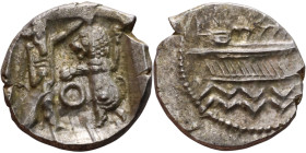 PHOENICIA: Sidon (4th century BC) Ar Obol Obverse: Galley l.; legend in Phoenician, Reverse. Persian king battling lion

10mm 0.80g