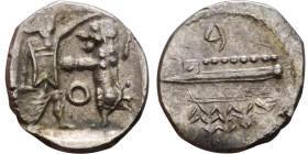 PHOENICIA: Sidon (4th century BC) Ar Obol Obverse: Galley l.; legend in Phoenician, Reverse. Persian king battling lion

9mm 0.68g