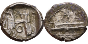 PHOENICIA: Sidon (4th century BC) Ar Obol Obverse: Galley l.; legend in Phoenician, Reverse. Persian king battling lion

10mm 0.99g