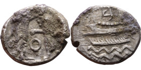 PHOENICIA: Sidon (4th century BC) Ar Obol Obverse: Galley l.; legend in Phoenician, Reverse. Persian king battling lion

10mm 0.76g