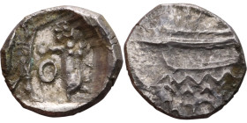 PHOENICIA: Sidon (4th century BC) Ar Obol Obverse: Galley l.; legend in Phoenician, Reverse. Persian king battling lion

10mm 0.86g
