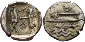 PHOENICIA: Sidon (4th century BC) Ar Obol Obverse: Galley l.; legend in Phoenician, Reverse. Persian king battling lion

10mm 0.88g