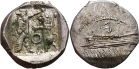 PHOENICIA: Sidon (4th century BC) Ar Obol Obverse: Galley l.; legend in Phoenician, Reverse. Persian king battling lion

10mm 0.78g