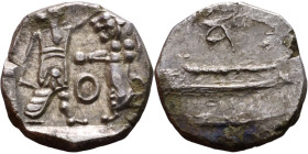 PHOENICIA: Sidon (4th century BC) Ar Obol Obverse: Galley l.; legend in Phoenician, Reverse. Persian king battling lion

9mm 0.88g