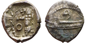 PHOENICIA: Sidon (4th century BC) Ar Obol Obverse: Galley l.; legend in Phoenician, Reverse. Persian king battling lion

9mm 0.74g