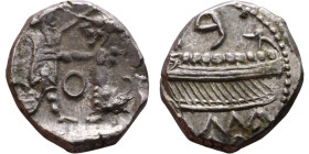 PHOENICIA: Sidon (4th century BC) Ar Obol Obverse: Galley l.; legend in Phoenician, Reverse. Persian king battling lion

9mm 0.90g