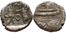 PHOENICIA: Sidon (4th century BC) Ar Obol Obverse: Galley l.; legend in Phoenician, Reverse. Persian king battling lion

9mm 0.95g