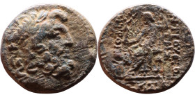 SYRIA. Antioch. Civic issue (100-1 BC). AE bronze. Obv: laureate head of Zeus, r. Rev: ΑΝΤΙΟΧΕΩΝ ΤΗΣ ΜΗΤΡΟΠΟΛΕΩΣ; Zeus seated l., holding Nike and sce...