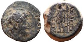 Alexander II Zabinas (Seleukid King: 128 BC-123 BC) Silver coin. Obverse: Diademed head of Alexander II right Reverse: Dionysus standing left, holding...