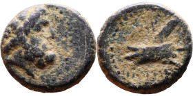Phoenicia Arados (II Century BC) Bronze coin. Obverse: Diademed head of Poseidon right Reverse: Stern or ram of galley, unclear date below.

15mm 3....
