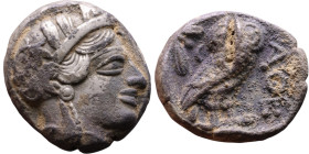 ATTICA, Athens. Circa 454-404 BC. AR Tetradrachm Obverse: Head of Athena right, with frontal eye, wearing earring, necklace, and crested Attic helmet ...