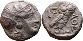 ATTICA, Athens. Circa 454-404 BC. AR Tetradrachm Obverse: Head of Athena right, with frontal eye, wearing earring, necklace, and crested Attic helmet ...
