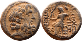 SYRIA. Antioch. Civic issue (100-1 BC). AE bronze. Obv: laureate head of Zeus, r. Rev: ΑΝΤΙΟΧΕΩΝ ΤΗΣ ΜΗΤΡΟΠΟΛΕΩΣ; Zeus seated l., holding Nike and sce...