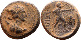 Marathos, Phoenicia. (2 century BC) Bronze coin. Obv: Veiled and draped bust of Berenike II right Rev: Marathos, standing left, leaning on column, hol...