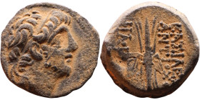 Antiochus IX Cyzicenus (Seleukid King: 114-95 BC). AE bronze. Obv.: diademed head of Antiochus right. Rev.: Titles to right and left of winged thunder...
