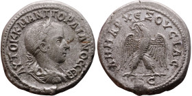 Gordian III (238-244)Tetradrachm. Obverse: Bust of emperor. Reverse: Eagle standing left, head right, wreath in beak, tail right, wings spread

27mm...