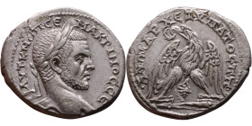 Macrinus (217-218) Tetradrachm. Obverse: Bust of emperor. Reverse: Eagle standing left, head right, wreath in beak, tail right, wings spread

28mm 1...