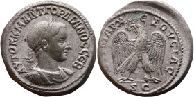 Gordian III (238-244)Tetradrachm. Obverse: Bust of emperor. Reverse: Eagle standing left, head right, wreath in beak, tail right, wings spread

26mm...