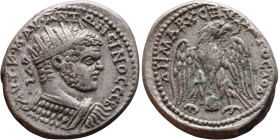 Caracalla (211-217) Tetradrachm. Obverse: Bust of emperor. Reverse: Eagle standing left, head right, wreath in beak, tail right, wings spread

26m 1...