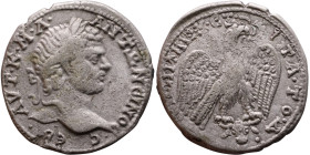 Caracalla (211-217) Tetradrachm. Obverse: Bust of emperor. Reverse: Eagle standing left, head right, wreath in beak, tail right, wings spread

27mm ...