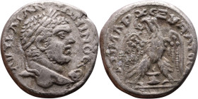 Caracalla (211-217) Tetradrachm. Obverse: Bust of emperor. Reverse: Eagle standing left, head right, wreath in beak, tail right, wings spread

25mm ...