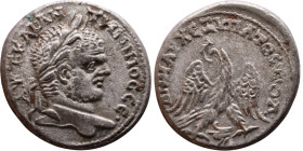 Caracalla (211-217) Tetradrachm. Obverse: Bust of emperor. Reverse: Eagle standing left, head right, wreath in beak, tail right, wings spread

25mm ...