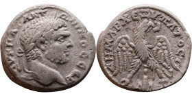 Caracalla (211-217) Tetradrachm. Obverse: Bust of emperor. Reverse: Eagle standing left, head right, wreath in beak, tail right, wings spread

26mm ...