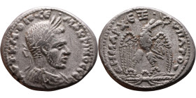 Macrinus (217-218) Tetradrachm. Obverse: Bust of emperor. Reverse: Eagle standing left, head right, wreath in beak, tail right, wings spread

28mm 1...