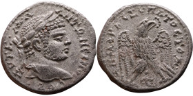 Caracalla (211-217) Tetradrachm. Obverse: Bust of emperor. Reverse: Eagle standing left, head right, wreath in beak, tail right, wings spread

27mm ...