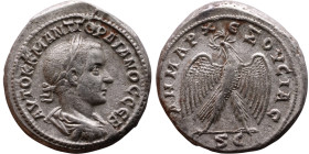 Gordian III (238-244)Tetradrachm. Obverse: Bust of emperor. Reverse: Eagle standing left, head right, wreath in beak, tail right, wings spread

26mm...
