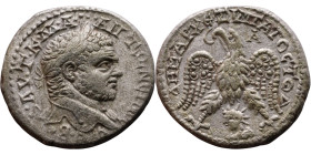 Caracalla (211-217) Tetradrachm. Obverse: Bust of emperor. Reverse: Eagle standing left, head right, wreath in beak, tail right, wings spread

27mm ...