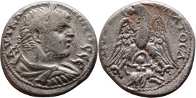 Caracalla (211-217) Tetradrachm. Obverse: Bust of emperor. Reverse: Eagle standing left, head right, wreath in beak, tail right, wings spread

26mm ...