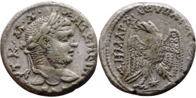 Caracalla (211-217) Tetradrachm. Obverse: Bust of emperor. Reverse: Eagle standing left, head right, wreath in beak, tail right, wings spread

26mm ...