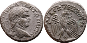 Caracalla (211-217) Tetradrachm. Obverse: Bust of emperor. Reverse: Eagle standing left, head right, wreath in beak, tail right, wings spread

27mm ...
