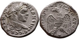 Caracalla (211-217) Tetradrachm. Obverse: Bust of emperor. Reverse: Eagle standing left, head right, wreath in beak, tail right, wings spread

26mm ...