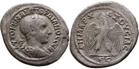 Gordian III (238-244)Tetradrachm. Obverse: Bust of emperor. Reverse: Eagle standing left, head right, wreath in beak, tail right, wings spread

28mm...